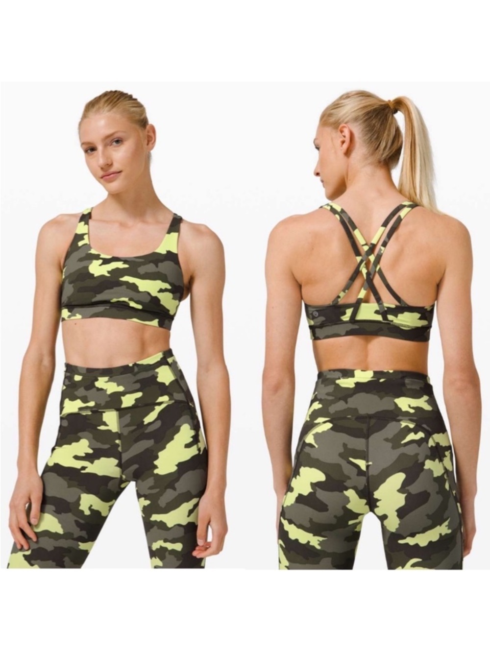 Lululemon Energy Bra Medium Support Heritage Camo Crispin Green Multi Size 4